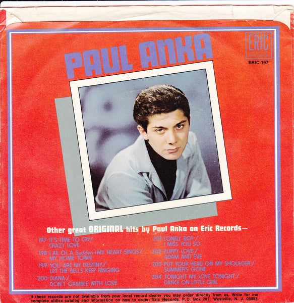 Paul Anka : It's Time To Cry / Crazy Love (7", Styrene)