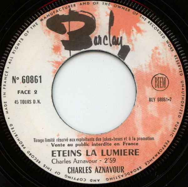 Charles Aznavour : Yerushalaïm / Éteins La Lumière (7", Single, Ltd, Promo)