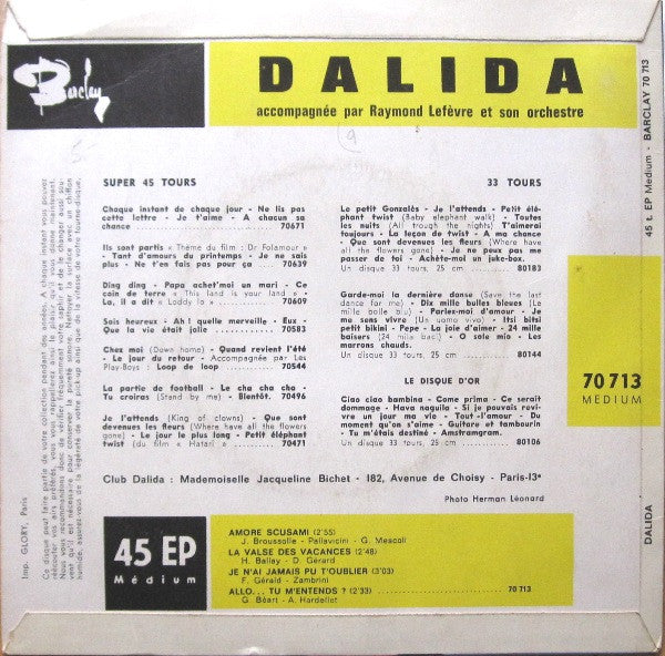 Dalida : Amore Scusami (7", EP, Mono)