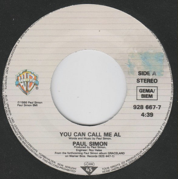 Paul Simon : You Can Call Me Al (7", Single)