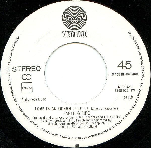 Earth & Fire* : Love Is An Ocean (7", Single)
