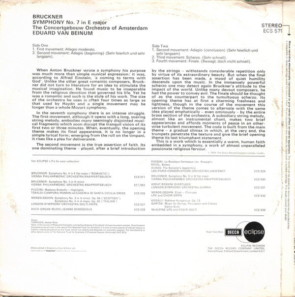 Anton Bruckner - Concertgebouworkest, Eduard Van Beinum : Symphony No. 7 In E Major (LP, RE, RM, Red)