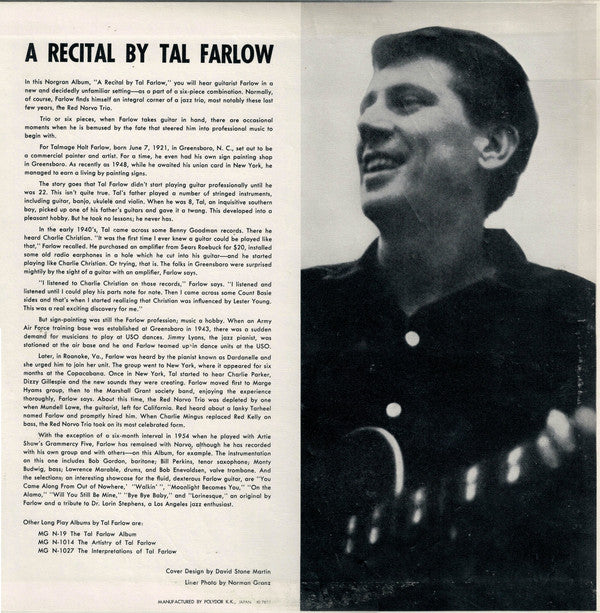 Tal Farlow : A Recital By Tal Farlow (LP, Album, Mono, RE)