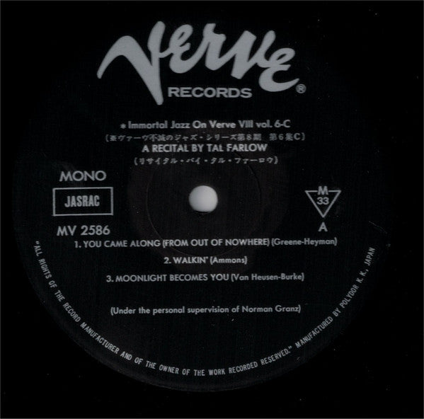 Tal Farlow : A Recital By Tal Farlow (LP, Album, Mono, RE)