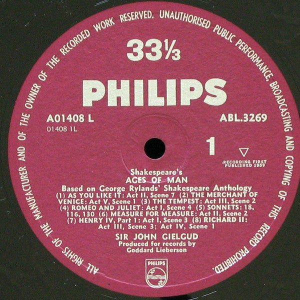John Gielgud : Shakespeare's "Ages Of Man" (LP, Album, Mono)