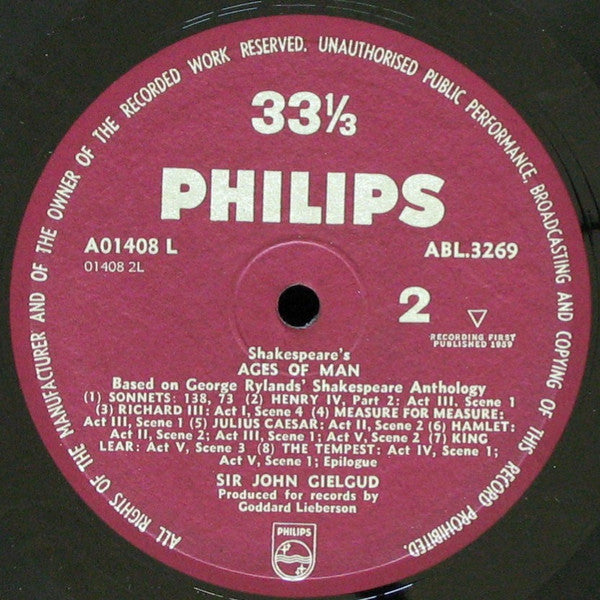 John Gielgud : Shakespeare's "Ages Of Man" (LP, Album, Mono)