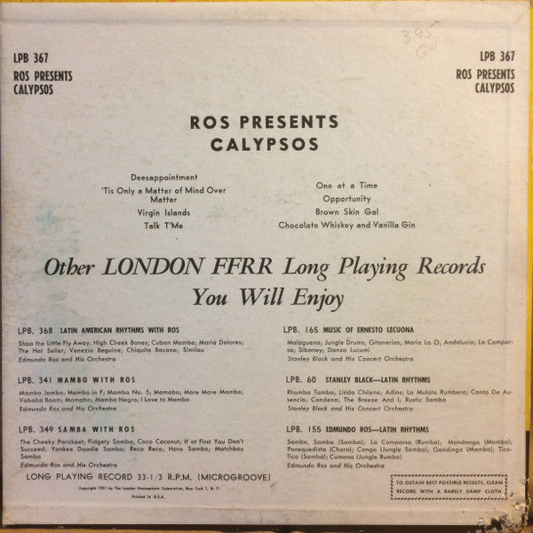 Edmundo Ros & His Orchestra : Ros Presents Calypsos (10", Album)