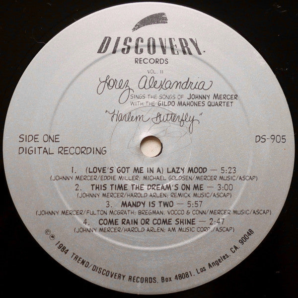 Lorez Alexandria, The Gildo Mahones Quartet : Lorez Alexandria Sings Songs Of Johnny Mercer With The Gildo Mahones Quartet (Harlem Butterfly) (Vol. II) (LP, Album)