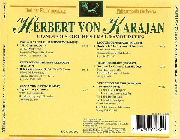 Herbert von Karajan / Berliner Philharmoniker, Philharmonia Orchestra : Herbert von Karajan Conducts Orchestral Favourites (CD, Comp)