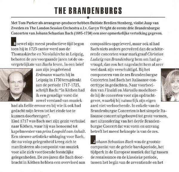 Tom Parker Featuring Berdien Stenberg & Jaap van Zweden / Johann Sebastian Bach : The Brandenburgs - The Concertos 1, 2 & 3 (A Tom Parker Project) (CD, Album)
