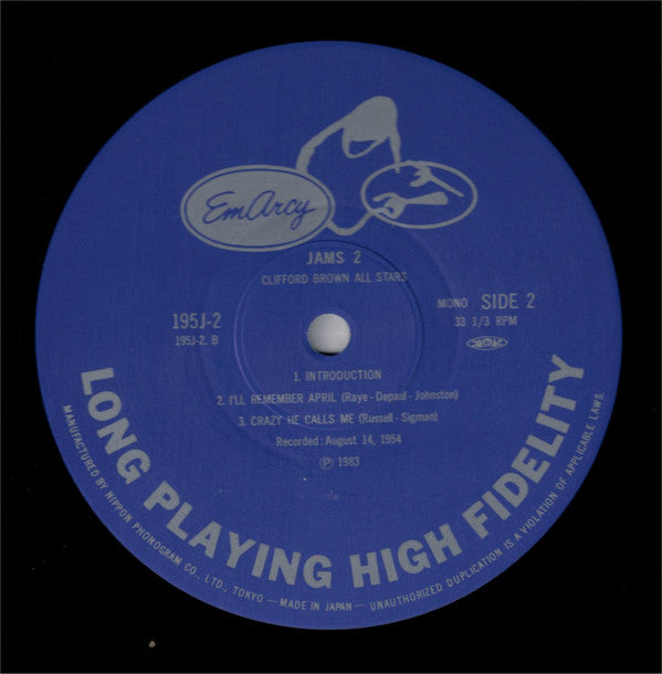 Clifford Brown All Stars : Jams 2 (LP, Album)