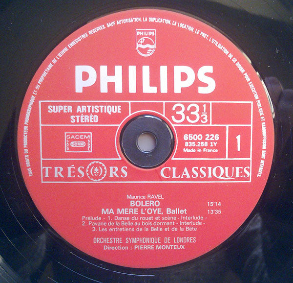 Maurice Ravel - London Symphony Orchestra Direction Pierre Monteux : Boléro - Ma Mère L'Oye - La Valse (LP, RE, RP, Gat)