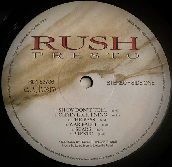 Rush : Presto (LP, Album, RE, RM)