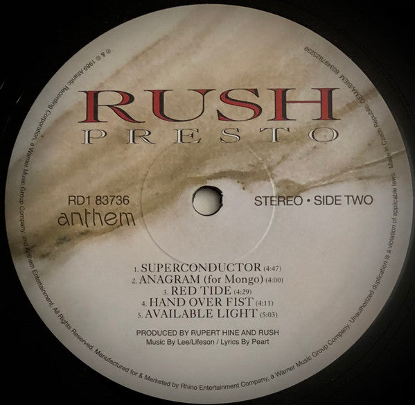 Rush : Presto (LP, Album, RE, RM)