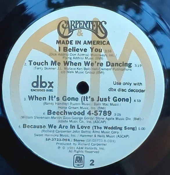 Carpenters : Made In America (LP, Album, DBX)