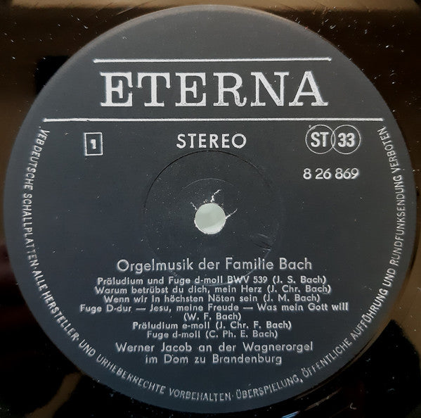 Werner Jacob : Die Wagnerorgel Im Dom Zu Brandenburg (Werner Jacob Spielt Orgelmusik Der Familie Bach) (LP)