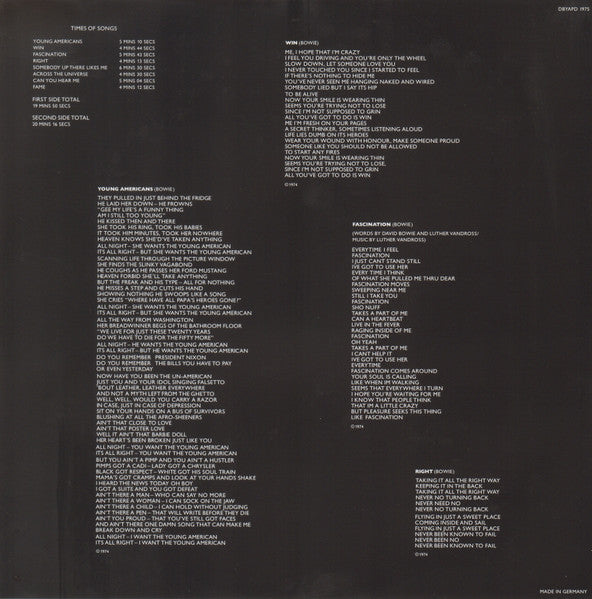 David Bowie : Young Americans (LP, Album, Pic, RE, RM)