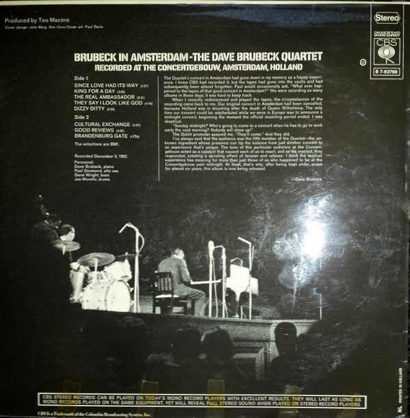 The Dave Brubeck Quartet : Brubeck In Amsterdam (LP, Album)
