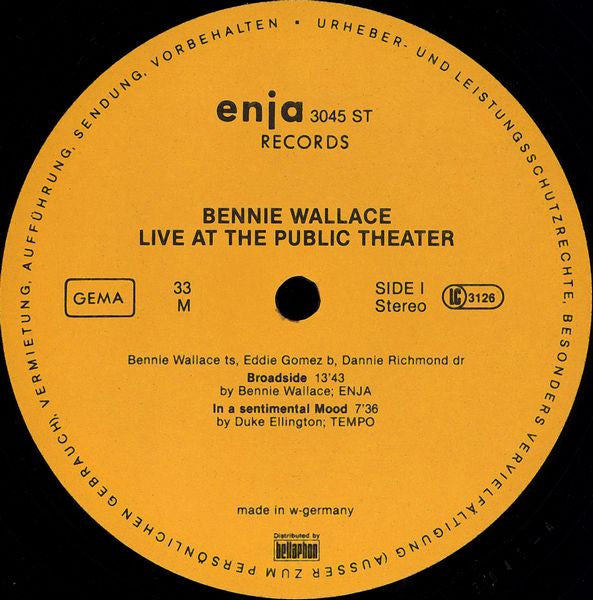 Bennie Wallace : Live At The Public Theater (LP, Album)
