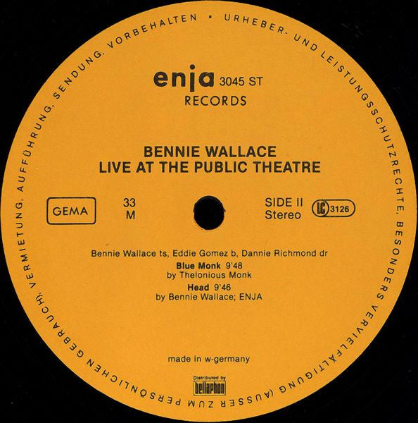 Bennie Wallace : Live At The Public Theater (LP, Album)