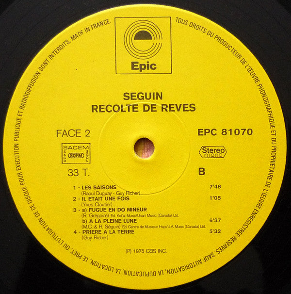 Séguin : Récolte De Rêves (LP, Album)