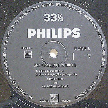 The Jazz Ambassadors Featuring: Curtis Fuller, Freddie Hubbard, Sahib Shihab, Phil Woods : Jazz Conference In Europe (LP, Album, Mono)