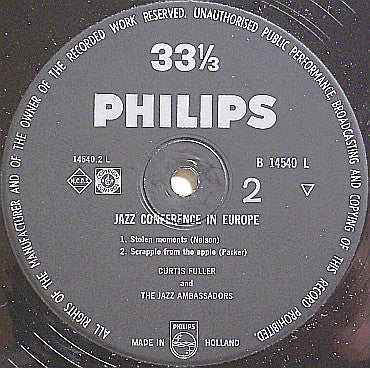 The Jazz Ambassadors Featuring: Curtis Fuller, Freddie Hubbard, Sahib Shihab, Phil Woods : Jazz Conference In Europe (LP, Album, Mono)