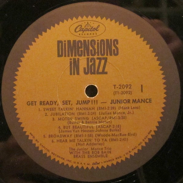 The Junior Mance Trio* With The Bob Bain Brass Ensemble : Get Ready, Set, Jump!!! (LP, Album, Mono)