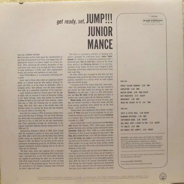 The Junior Mance Trio* With The Bob Bain Brass Ensemble : Get Ready, Set, Jump!!! (LP, Album, Mono)