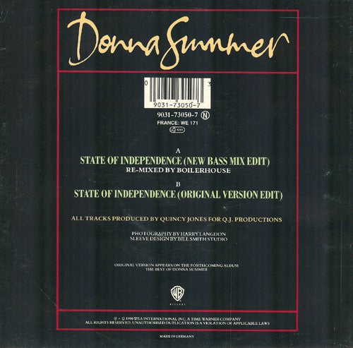 Donna Summer : State Of Independence - New Bass Mix (7")