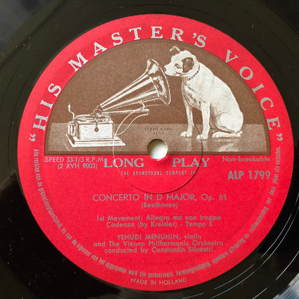 Ludwig Van Beethoven : Yehudi Menuhin with Wiener Philharmoniker conducted by Constantin Silvestri : Violin Concerto In D Major, Op.61 (LP, Mono)