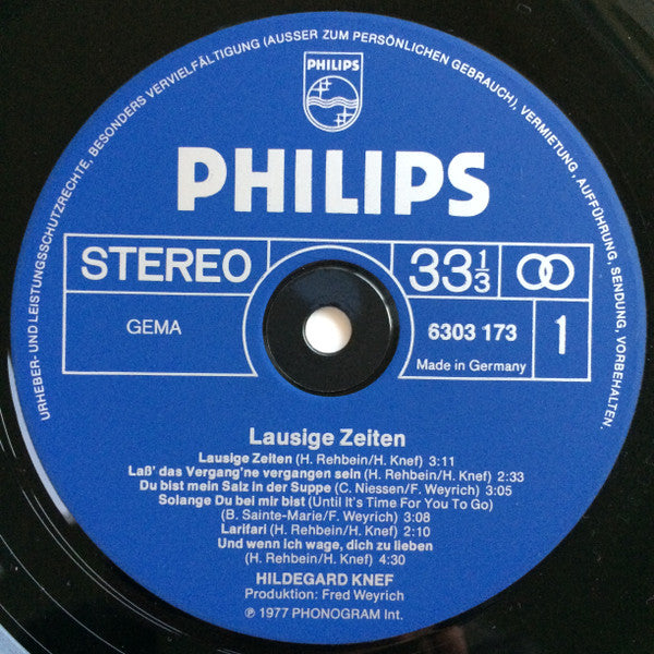 Hildegard Knef : Lausige Zeiten (LP, Album)
