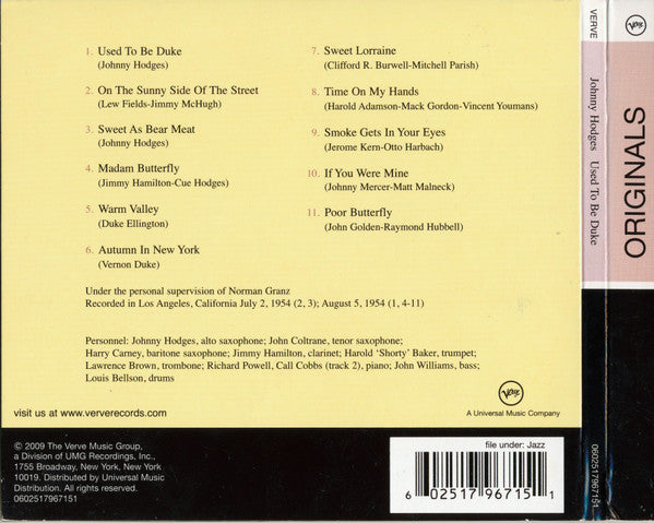 Johnny Hodges And His Orchestra : Used To Be Duke (CD, Album, RE, Dig)