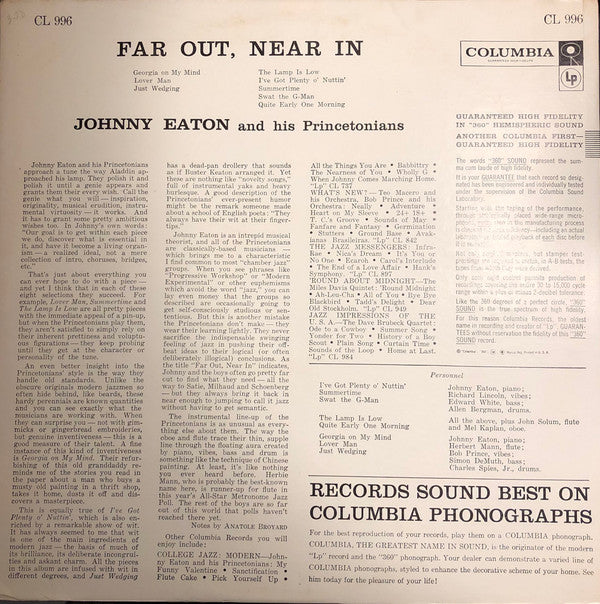 Johnny Eaton And His Princetonians : Far Out, Near In (LP, Album, Mono)