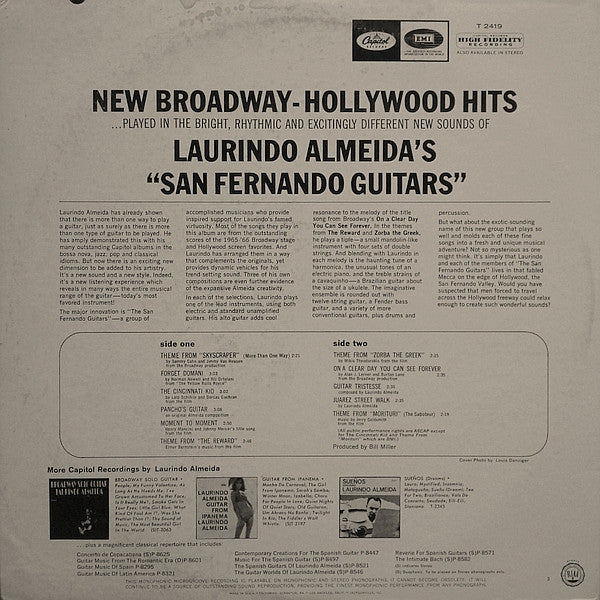 Laurindo Almeida And The San Fernando Guitars : New Broadway-Hollywood Hits (LP, Album, Mono)
