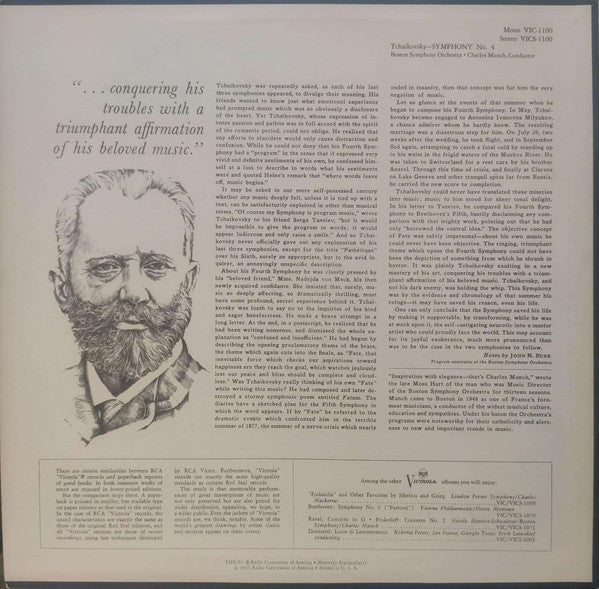 Pyotr Ilyich Tchaikovsky, Boston Symphony Orchestra / Charles Munch : Symphony No. 4 (LP)
