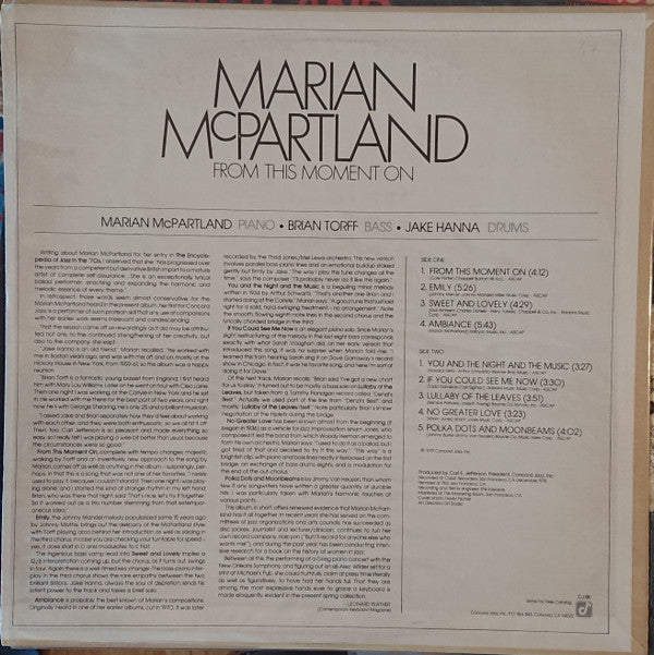 Marian McPartland : From This Moment On (LP, Album)