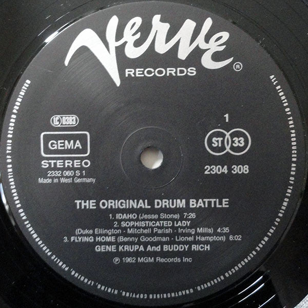 Gene Krupa & Buddy Rich : The Original Drum Battle! (LP, Album, RE)