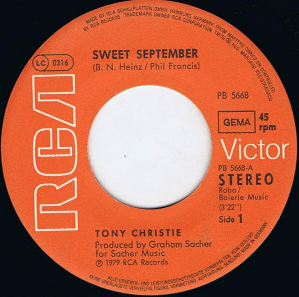 Tony Christie : Sweet September (7", Single)