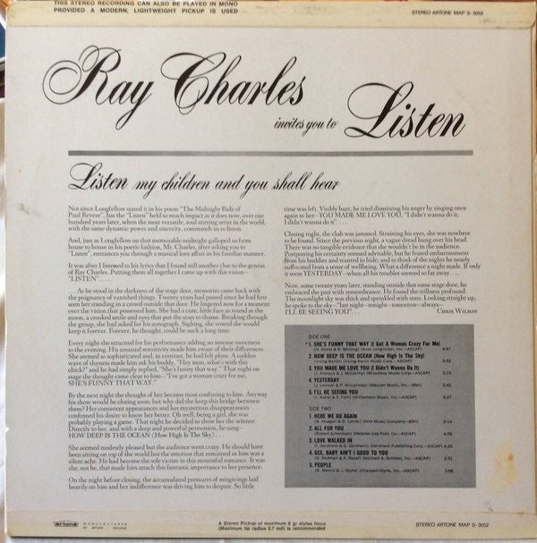 Ray Charles : Invites You To Listen (LP, Album)