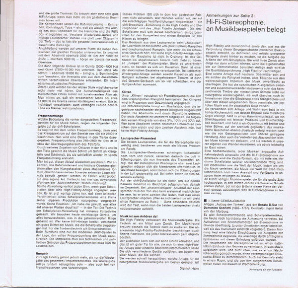 Various : Die dhfi Schallplatte Eine Einführung In Die HiFi-Stereophonie (LP, Comp, Gat)