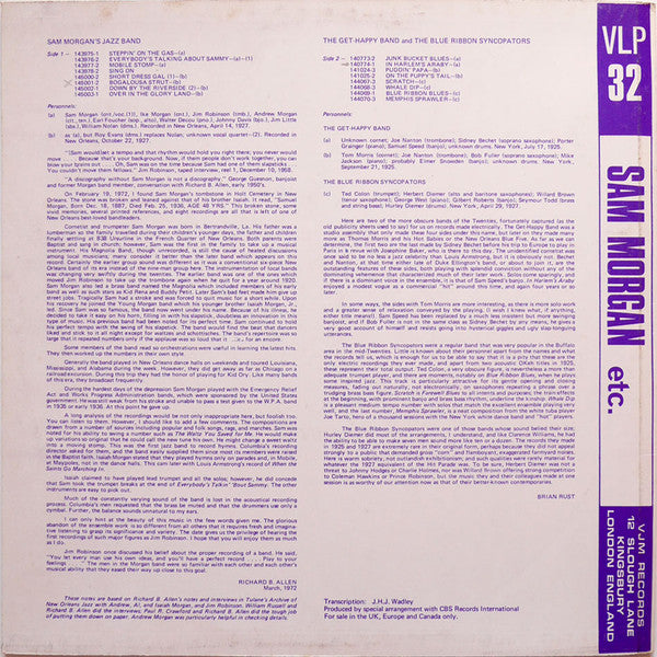 Sam Morgan's Jazz Band / Get Happy Band / The Blue Ribbon Syncopators : Sam Morgan Etc. (LP, Comp)
