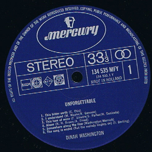 Dinah Washington : Unforgettable (LP, Album)