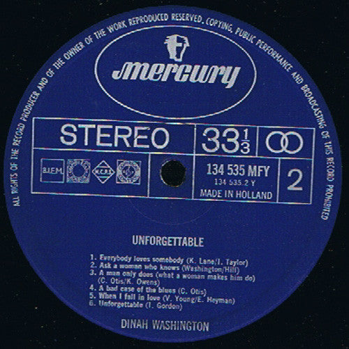 Dinah Washington : Unforgettable (LP, Album)