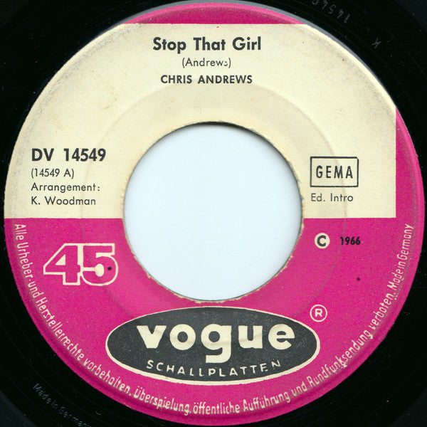 Chris Andrews (3) : Stop That Girl (7", Single)
