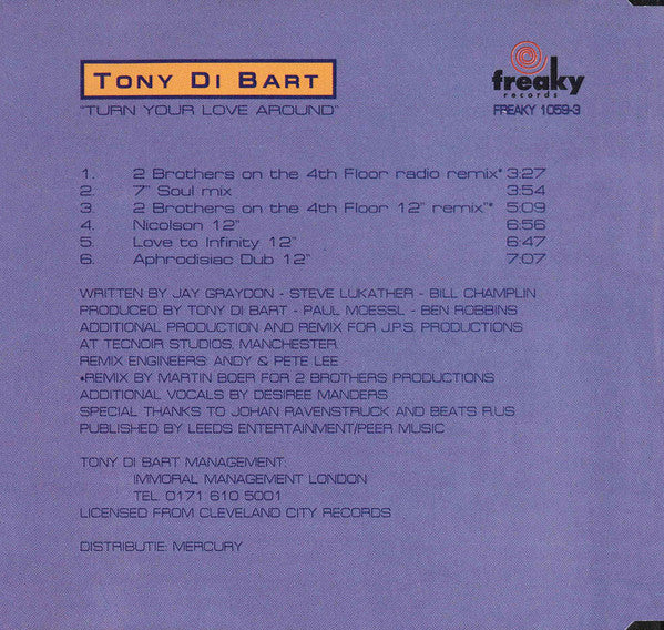 Tony Di Bart : Turn Your Love Around (CD, Single)