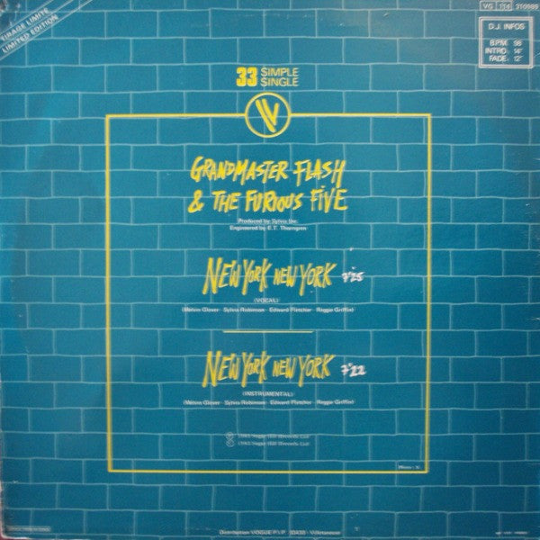 Grandmaster Flash & The Furious Five : New York New York (12", Single, Ltd)
