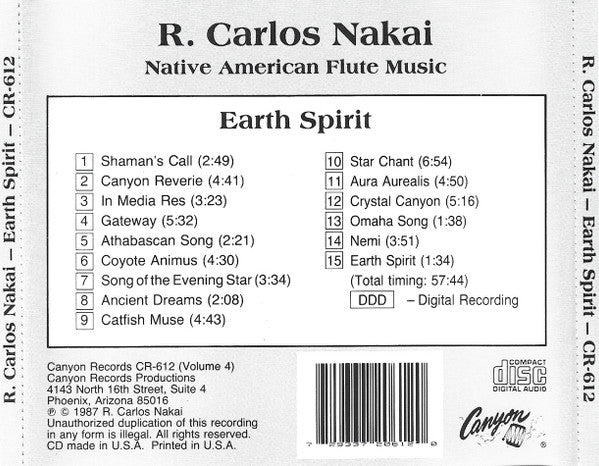 R. Carlos Nakai : Earth Spirit (CD, Album, RP)