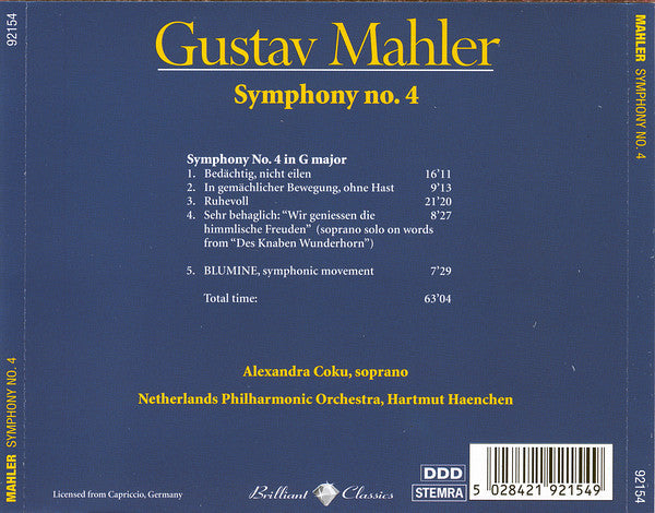 Gustav Mahler : Symphony No. 4 (CD, Album)