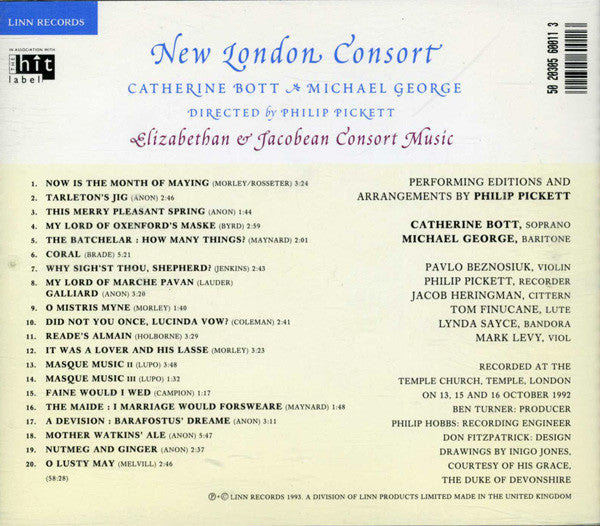 New London Consort, Catherine Bott & Michael George (3) Directed By Philip Pickett : Elizabethan & Jacobean Consort Music (CD)